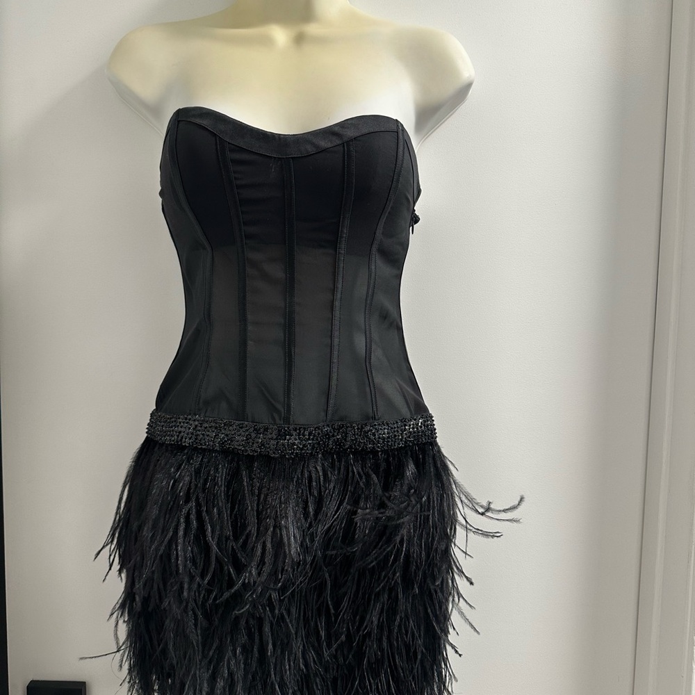 Bebe Black Strapless Bustier Tiered Cocktail Dress
